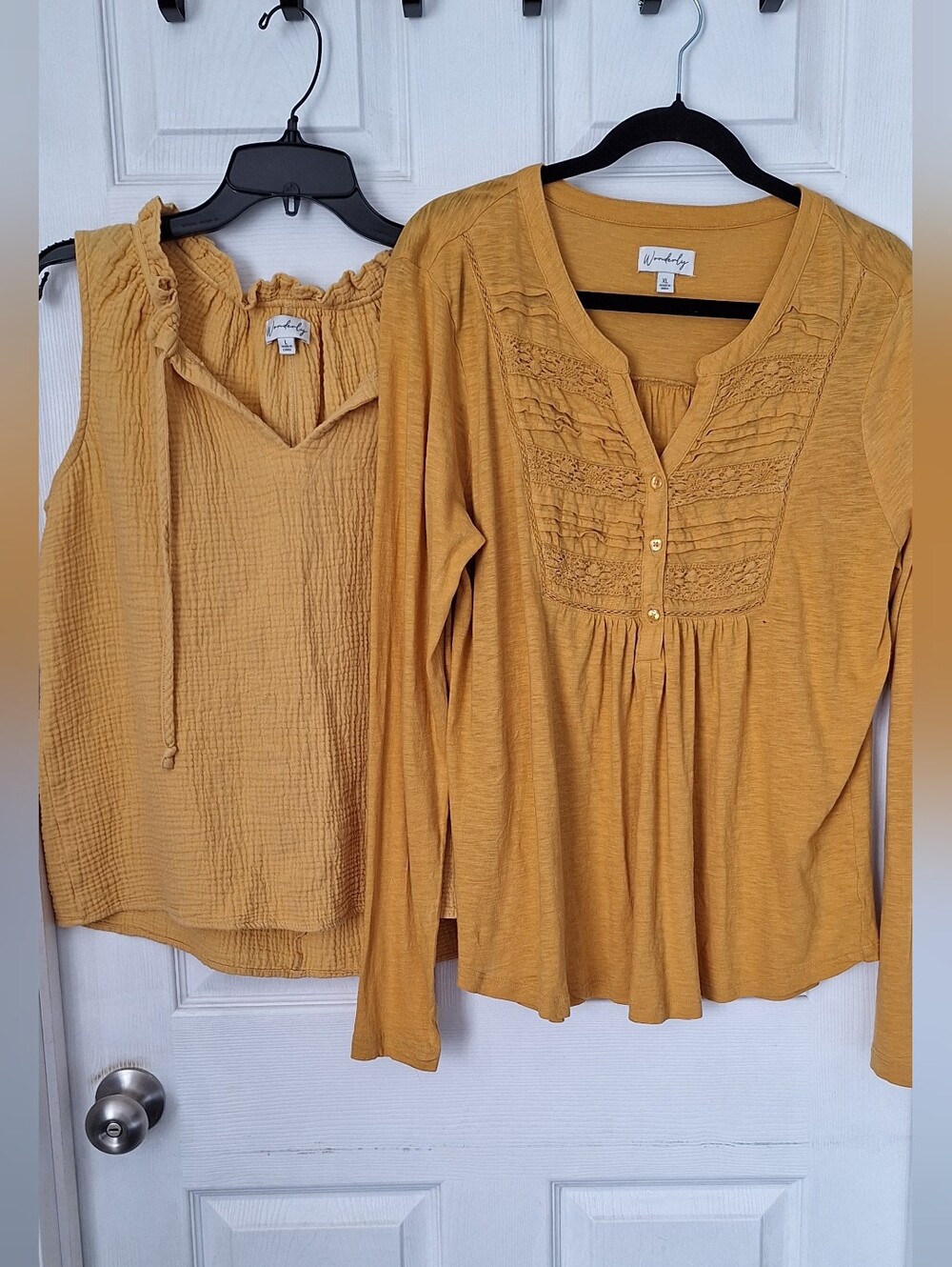 Wonderly Mustard Yellow Boho Tops Bundle Size L & XL Crochet Gauze